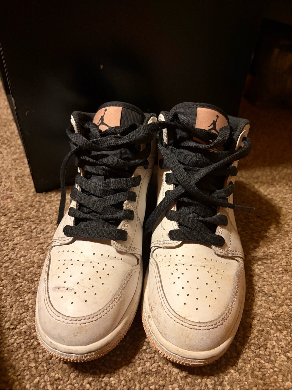 Jordan Kids' White and Black High-Top Sneakers with Tan Logo Accent